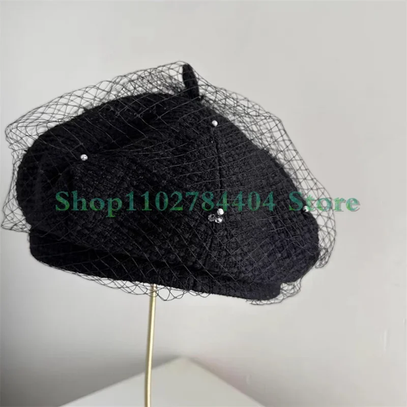 

615328 модная винтажная шапка BritishTrend черного цвета с кружевными краями, женская уличная зимняя шапка, женская шапка-котелок, Матросская шапка, берет, шапка