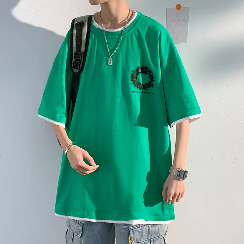 Summer False 2 Pieces Cotton T Shirts Mens Japanese Fashion Trends Oversized Short Sleeve Top Tees Boys Streetwear Male Clothing
Summer False 2 Pieces Cotton T Shirts Mens Japanese Fashion Trends Oversized Short Sleeve Top Tees Boys Streetwear Male Clothing