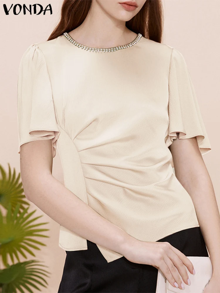 Elegant Ruffled Shirts Women Satin Blouse VONDA 2023 Fashion Short Sleeve Summer Top Casual Solid Color Pleated Blusas Femininas
Elegant Ruffled Shirts Women Satin Blouse VONDA 2023 Fashion Short Sleeve Summer Top Casual Solid Color Pleated Blusas Femininas