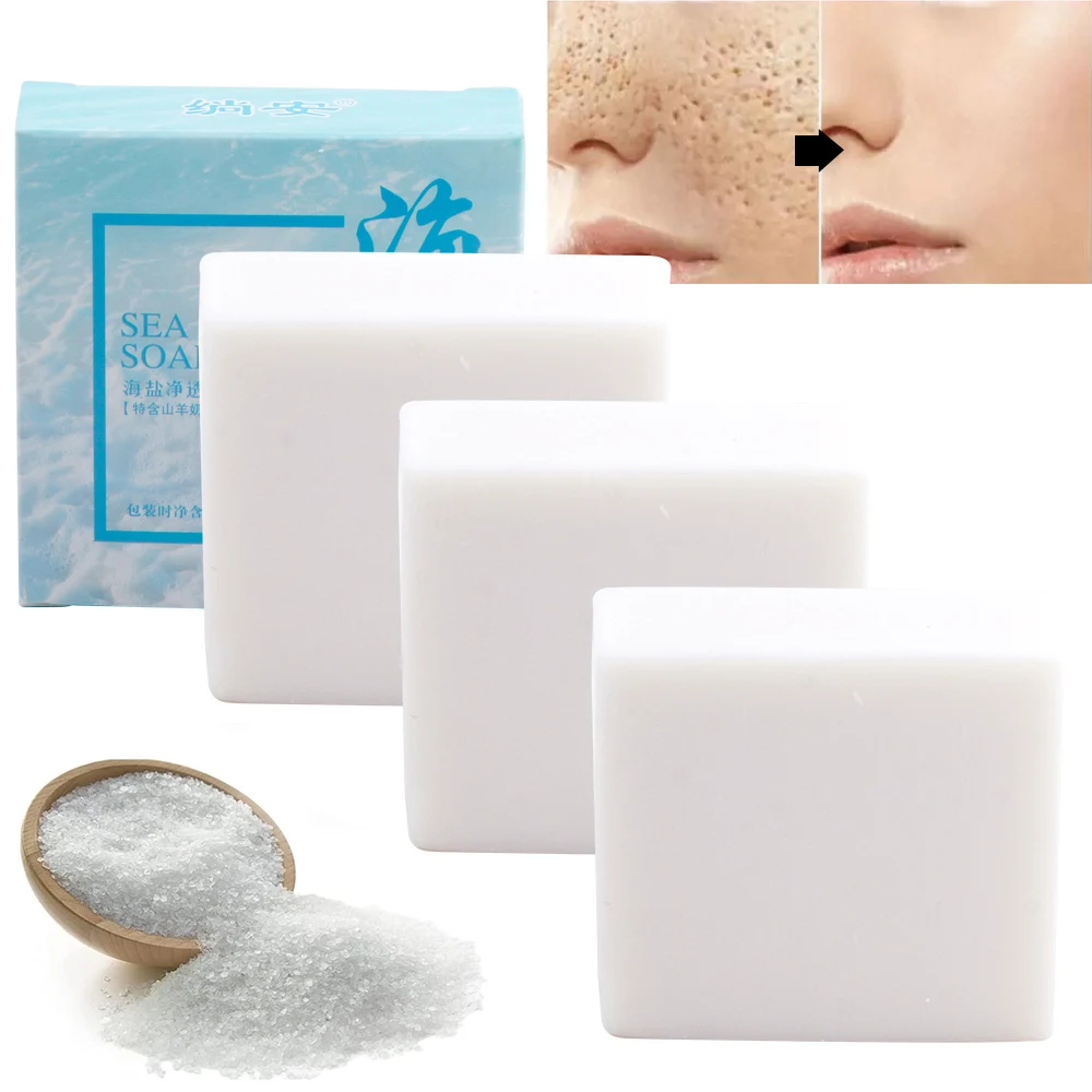 1/2/3Pcs Sea Salt Soap Goat's Milk Soap Body Acne Treatment Skin Whitening Makeup Face Wash Cleaner Pimple Pores Removal Soap
1/2/3Pcs Sea Salt Soap Goat's Milk Soap Body Acne Treatment Skin Whitening Makeup Face Wash Cleaner Pimple Pores Removal Soap