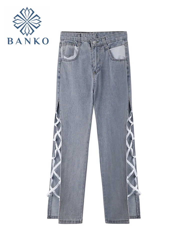 Streetwear High Waist Women's Fashion Jeans Fashion Slit Irregular Bandage All-Match Wide Leg Pants Trousers Mujer Spring New
Streetwear High Waist Women's Fashion Jeans Fashion Slit Irregular Bandage All-Match Wide Leg Pants Trousers Mujer Spring New