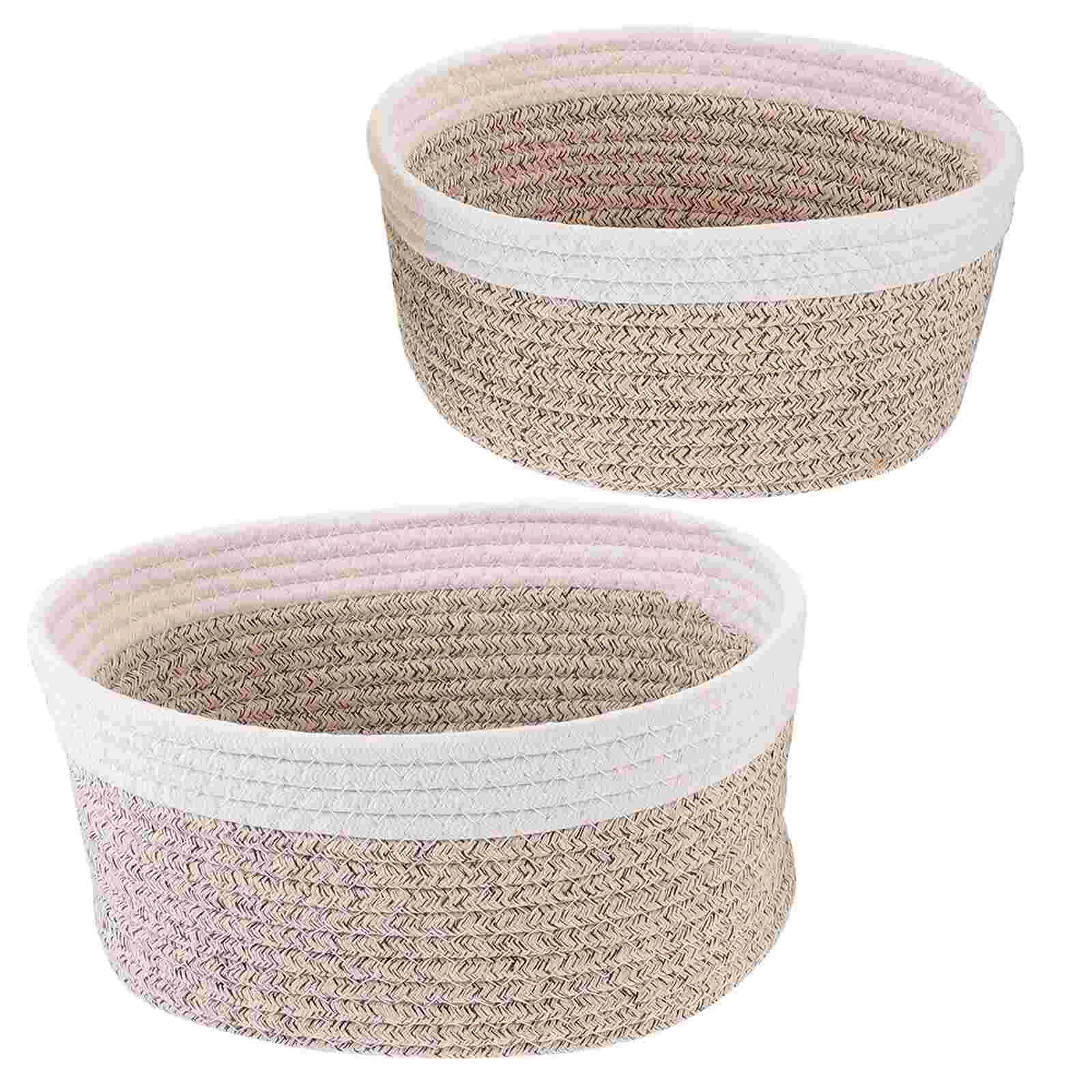 

2 Pcs Woven Storage Basket Bedroom Sundries Laundry Cotton Rope Weaving Baskets Snack Holder Small Desktop