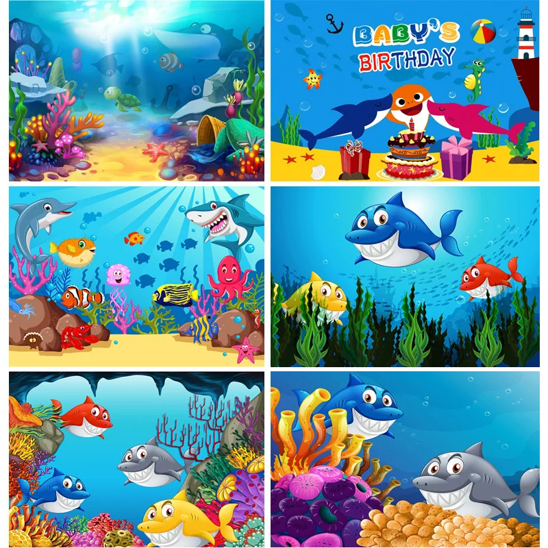 Underwater World Cute Cartoon Shark Photography Background Baby Birthday Backdrop For Photo Studio Shoot Props 21519-33 
Underwater World Cute Cartoon Shark Photography Background Baby Birthday Backdrop For Photo Studio Shoot Props 21519-33