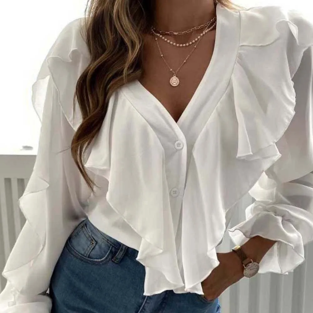 Women Fashion Blouse Solid Color Long Sleeve Ruffle Patchwork Slim Pullover Western Style Elegant Chic Ladies Blouse For Summer
Women Fashion Blouse Solid Color Long Sleeve Ruffle Patchwork Slim Pullover Western Style Elegant Chic Ladies Blouse For Summer