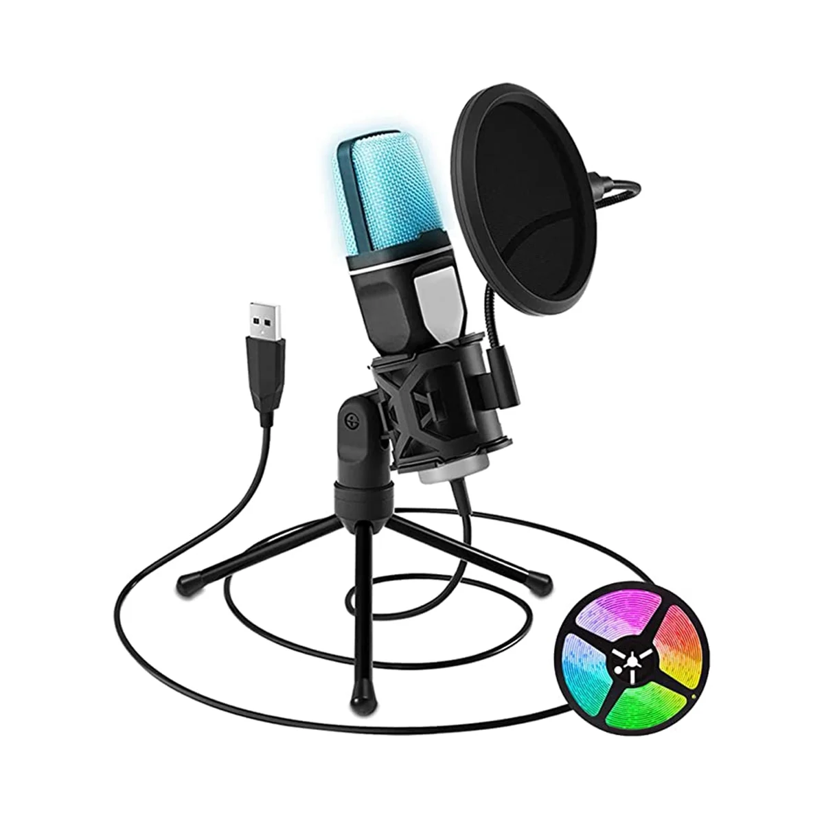 RGB USB Condenser Microphone Cardioid Gaming Microphone with Shock Absorption Mounted Filter
RGB USB Condenser Microphone Cardioid Gaming Microphone with Shock Absorption Mounted Filter