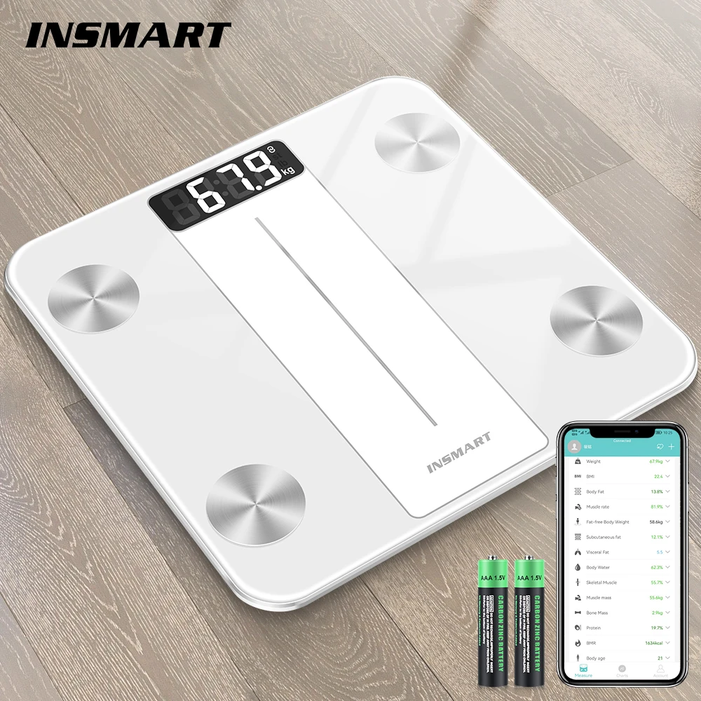 

Весы для ванной комнаты INSMART, весы для измерения веса тела, цифровые весы для индекса массы тела и жира, Bluetooth весы для человеческого тела, умные весы для тела