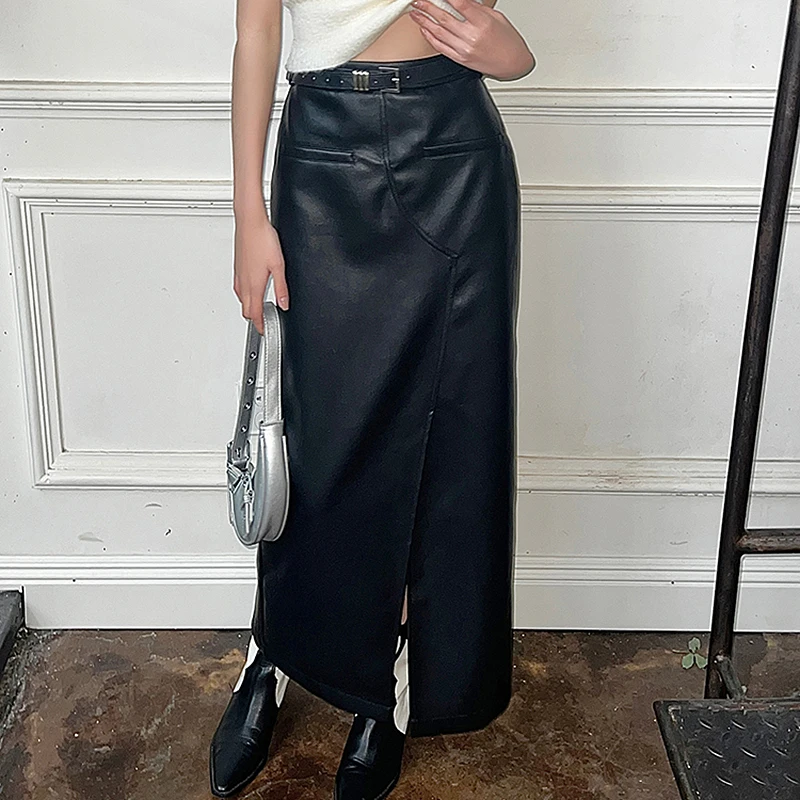 Женская длинная юбка из ПУ кожи, с высокой талией
Женская длинная юбка из ПУ кожи, с высокой талией