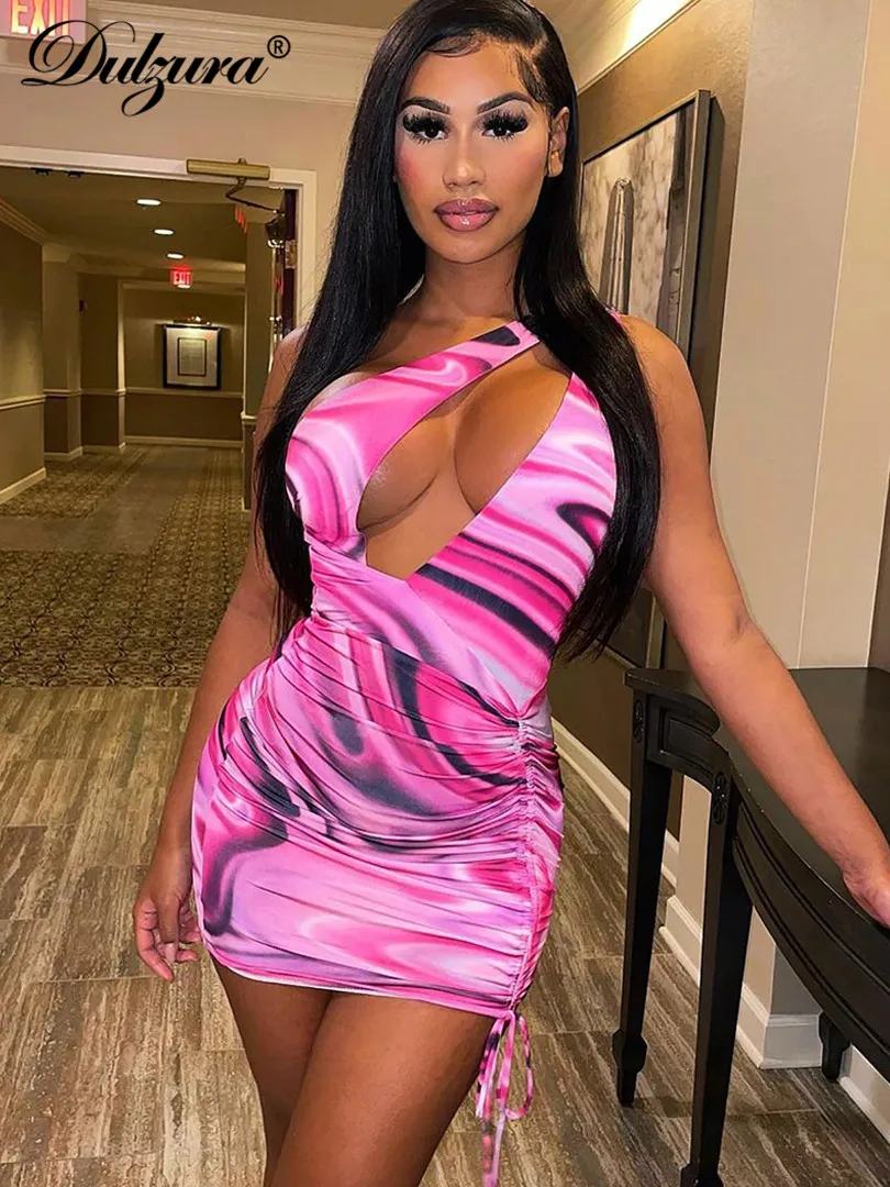Dulzura Drawstring Ruched Lace Up Women Hollow Out Tie Dye Print Mini Dress One Shoulder Bodycon Sexy Party Club Y2K 2022
Dulzura Drawstring Ruched Lace Up Women Hollow Out Tie Dye Print Mini Dress One Shoulder Bodycon Sexy Party Club Y2K 2022