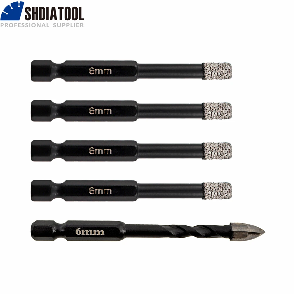 SHDIATOOL 5pcs Drill Bits Set Dia6mm Diamond Core Bits+Hole Opener Positioning Carbide Bit For Tile Marble Granite Masonry
SHDIATOOL 5pcs Drill Bits Set Dia6mm Diamond Core Bits+Hole Opener Positioning Carbide Bit For Tile Marble Granite Masonry