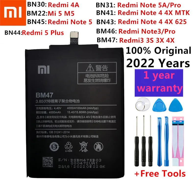 Оригинальный аккумулятор Xiao Mi для телефона Xiaomi Hongmi Redmi Note A1 3 3S 3X 4 4X 4A 5A 5X M5 5 6 Plus Prime