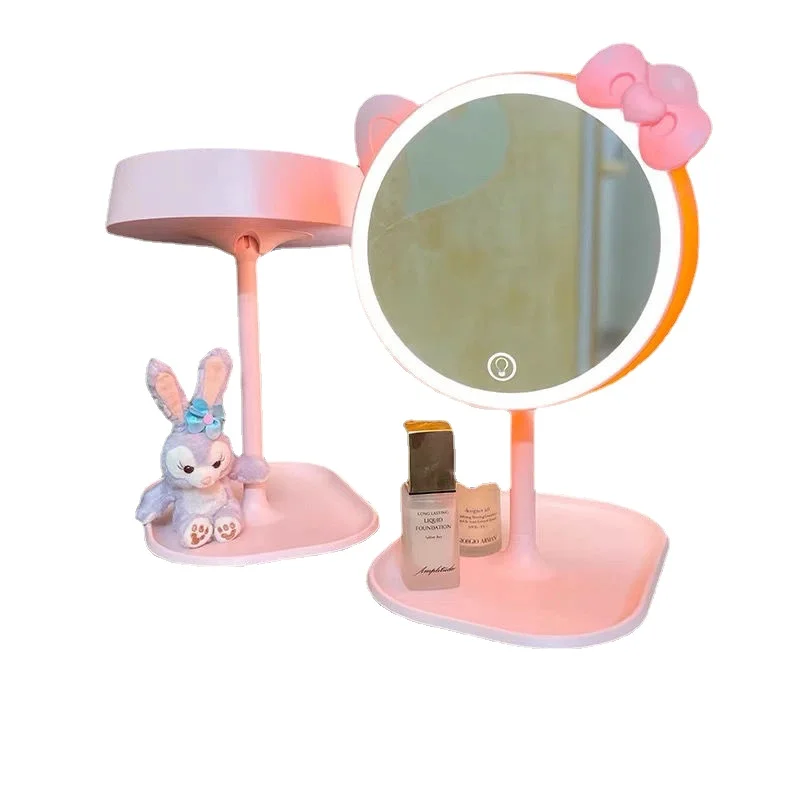 

Hello Kitty LED light Cat ear makeup mirror Three color adjustment fill light rotating desktop HD glass dressing light