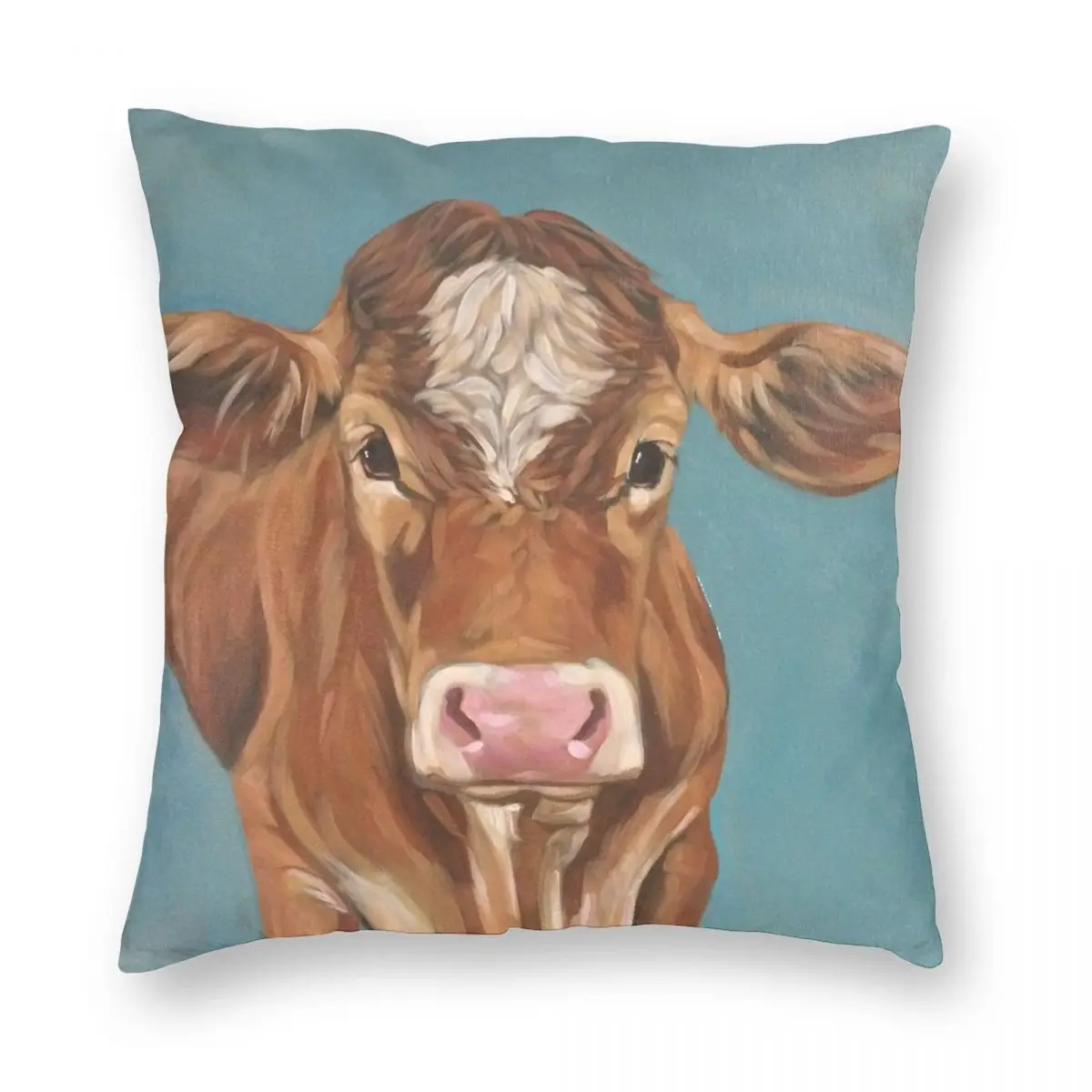 Red Cow On Aqua Square Pillowcase Polyester Linen Velvet Printed Zip Decor Pillow Case Bed Cushion Cover | Дом и сад