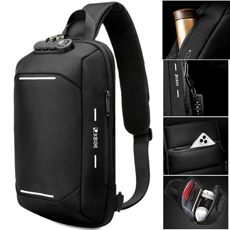 

SUUTOOP Men Oxford Anti-theft Lock Fashion Multifunction USB Crossbody Bag Shoulder Bag Travel Messenger Pack Chest Bag for Male
