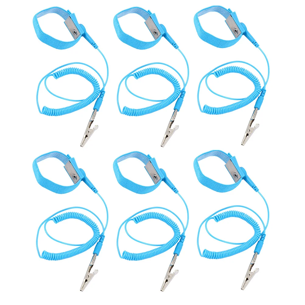 

6 Pcs Anti-static Wrist Strap Adjustable Ground Rounding Grounding Reusable ESD Straps Blue Bracelets Band Wristband Antistatic