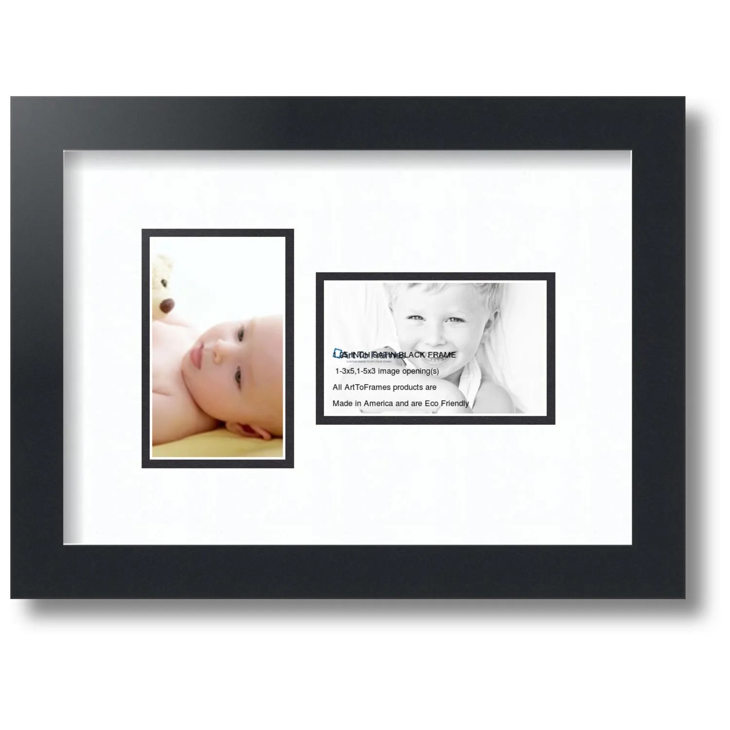 Collage Photo Picture Frame with 2 - 3x5 Openings, Framed in Black with Super White and Black Mats (CDM-3926-42)
Collage Photo Picture Frame with 2 - 3x5 Openings, Framed in Black with Super White and Black Mats (CDM-3926-42)