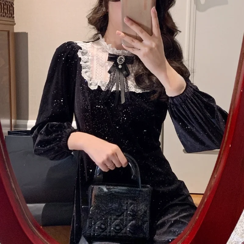 2022 Spring Black Lace Dress Women Long Sleeve Retro Party Midi Dress Evening Korean Fashion Elegant Vintage Dress Office Lady
2022 Spring Black Lace Dress Women Long Sleeve Retro Party Midi Dress Evening Korean Fashion Elegant Vintage Dress Office Lady
