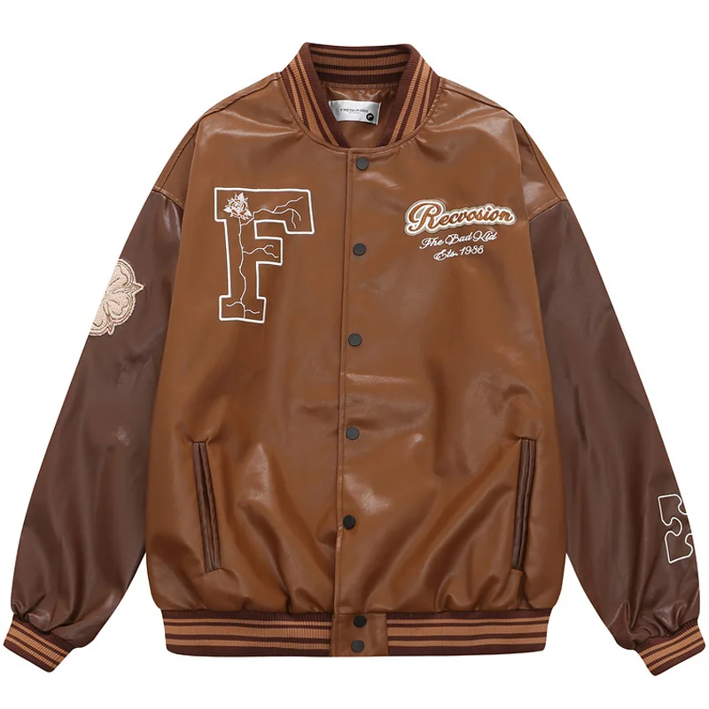Autumn PU Leather Patchwork Baseball Jackets Mens Harajuku Vintage Letter Towel Embroidery Jacket Oversize Color Block Chaquetas
Autumn PU Leather Patchwork Baseball Jackets Mens Harajuku Vintage Letter Towel Embroidery Jacket Oversize Color Block Chaquetas