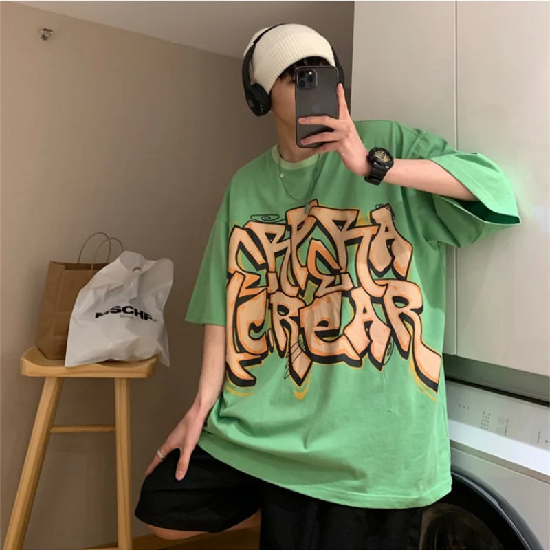 Green Printed T-Shirt Men Summer Hip Hop Baggy Letters Short Sleeved Top Fashion Casual Oversized Streetwear Male Y2K Clothes 
Green Printed T-Shirt Men Summer Hip Hop Baggy Letters Short Sleeved Top Fashion Casual Oversized Streetwear Male Y2K Clothes