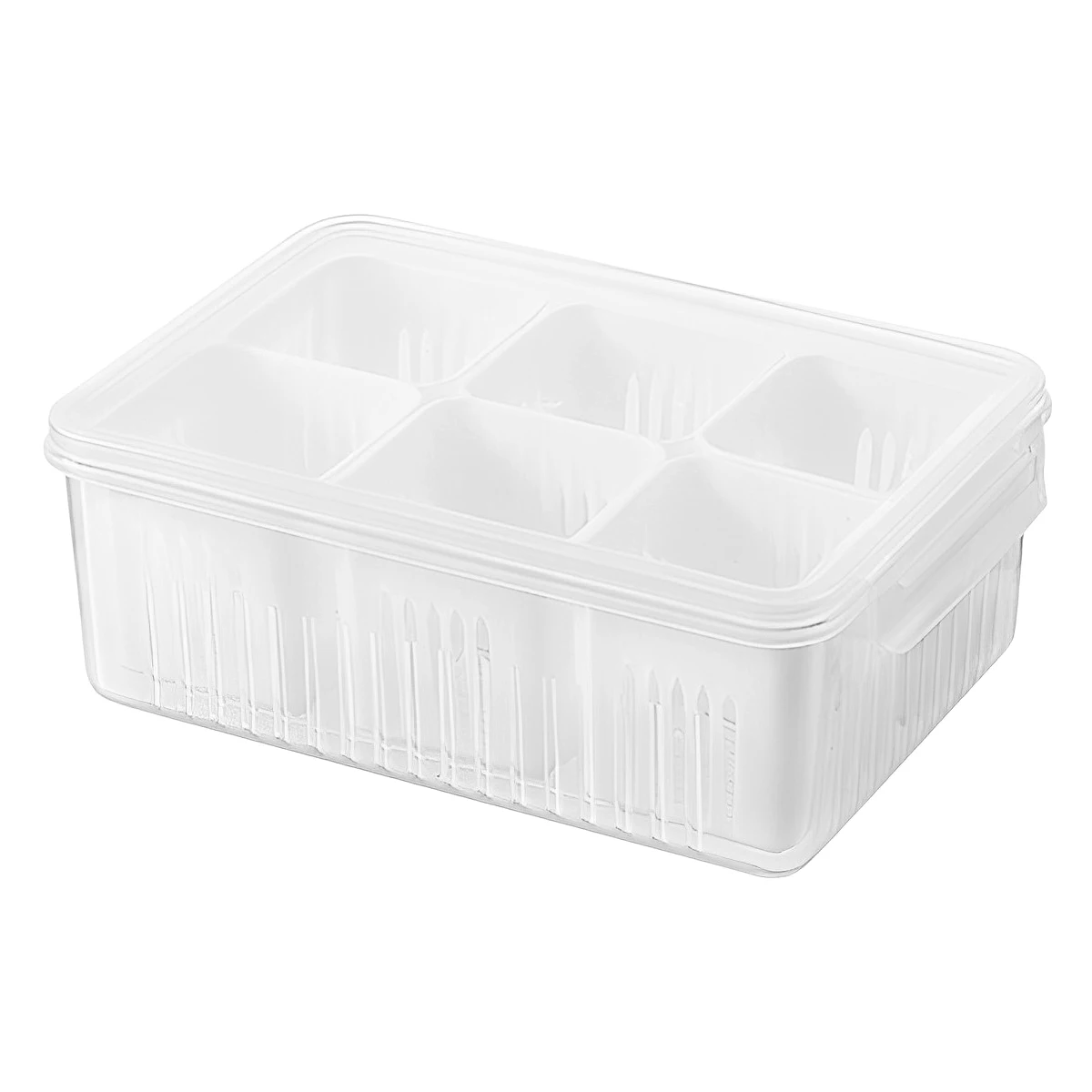 

Scallion Preservation Box Plastic Fridge Fresh-Keeping Container with Lid and 6 Grids Draining Crisper Portable Divided Fruit