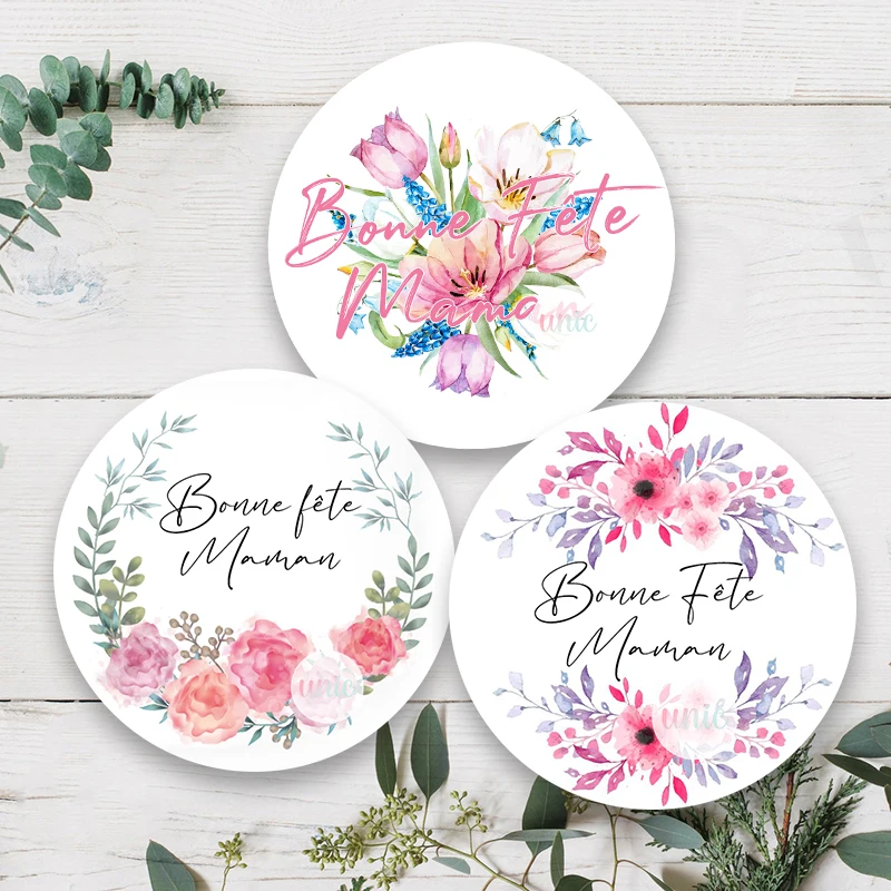 

French Bonne Fête Maman Happy Mother's Day Decor Stickers Labels Joyeuse Fête Des Mères Floral Self-adhesive Paper Labels