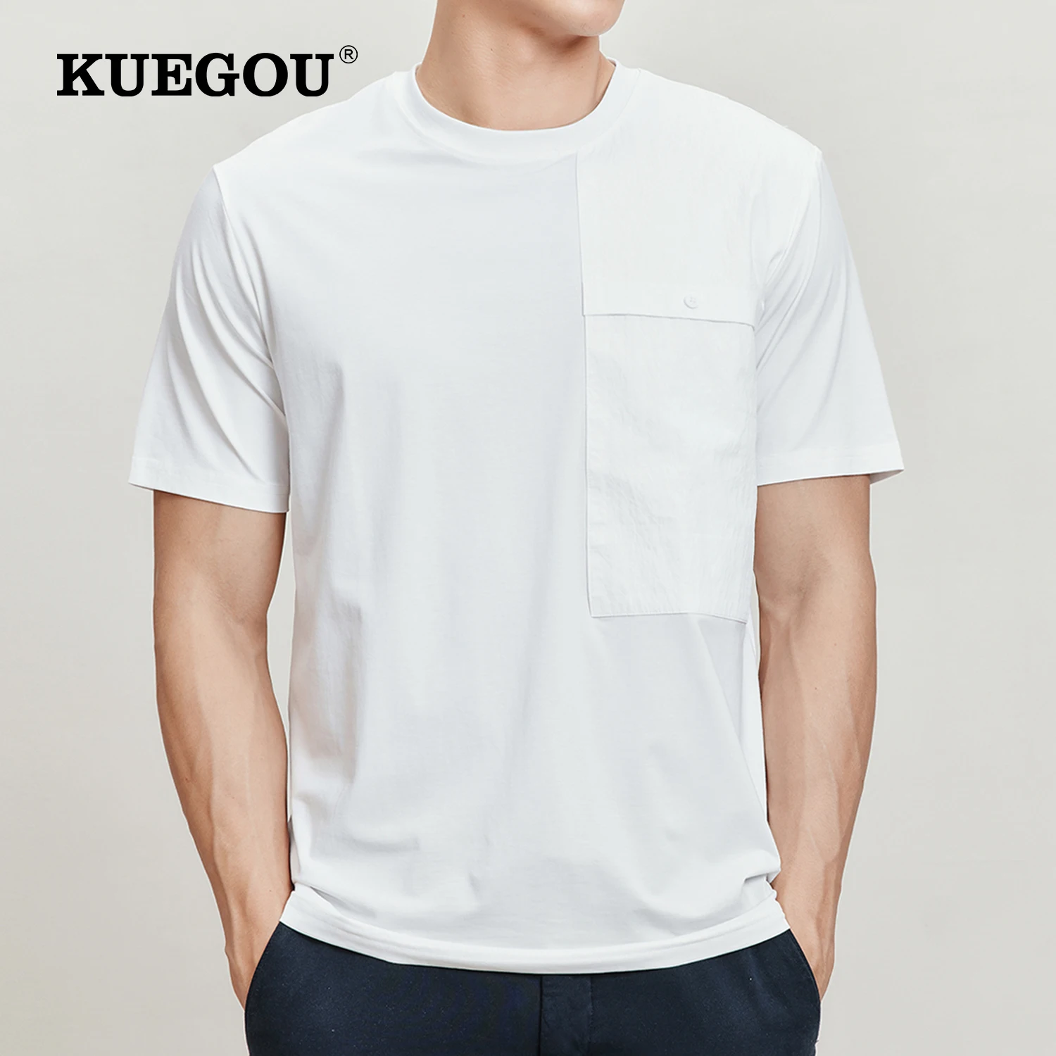 Мужская хлопковая футболка с коротким рукавом KUEGOU, белая однотонная хлопковая Футболка с круглым вырезом, модель 2022, лето 55035
Мужская хлопковая футболка с коротким рукавом KUEGOU, белая однотонная хлопковая Футболка с круглым вырезом, модель 2022, лето 55035