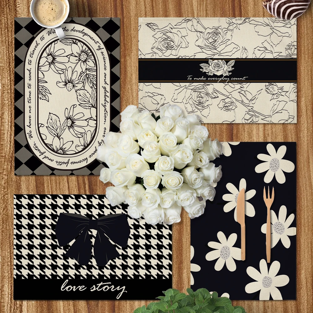 Vintage Flower Placemat Black White Plaid Coffee Cup Table Mats Kitchen Decor Linen Coaster Pad Bowl Mat Tablecloth 42x32CM
Vintage Flower Placemat Black White Plaid Coffee Cup Table Mats Kitchen Decor Linen Coaster Pad Bowl Mat Tablecloth 42x32CM