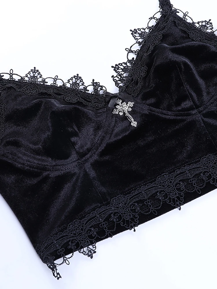 Goth Dark Mall Gothic Harajuku Velvet Camis Black Lace Trim Emo Alternative Aesthetic Crop Tops Women Backless Sexy Strap Tanks
Goth Dark Mall Gothic Harajuku Velvet Camis Black Lace Trim Emo Alternative Aesthetic Crop Tops Women Backless Sexy Strap Tanks