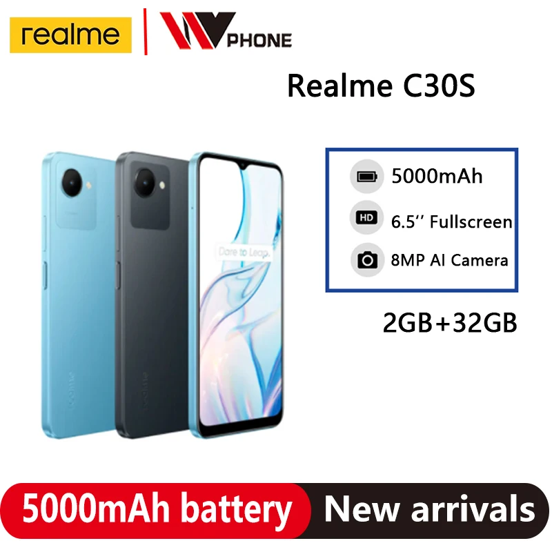

realme C30s C30 s Smartphone 2GB 32GB Octa Core Processor 6.5" Display 5000mAh Battery Side-Fingerprint 8.5mm Slim 8MP Al Camera