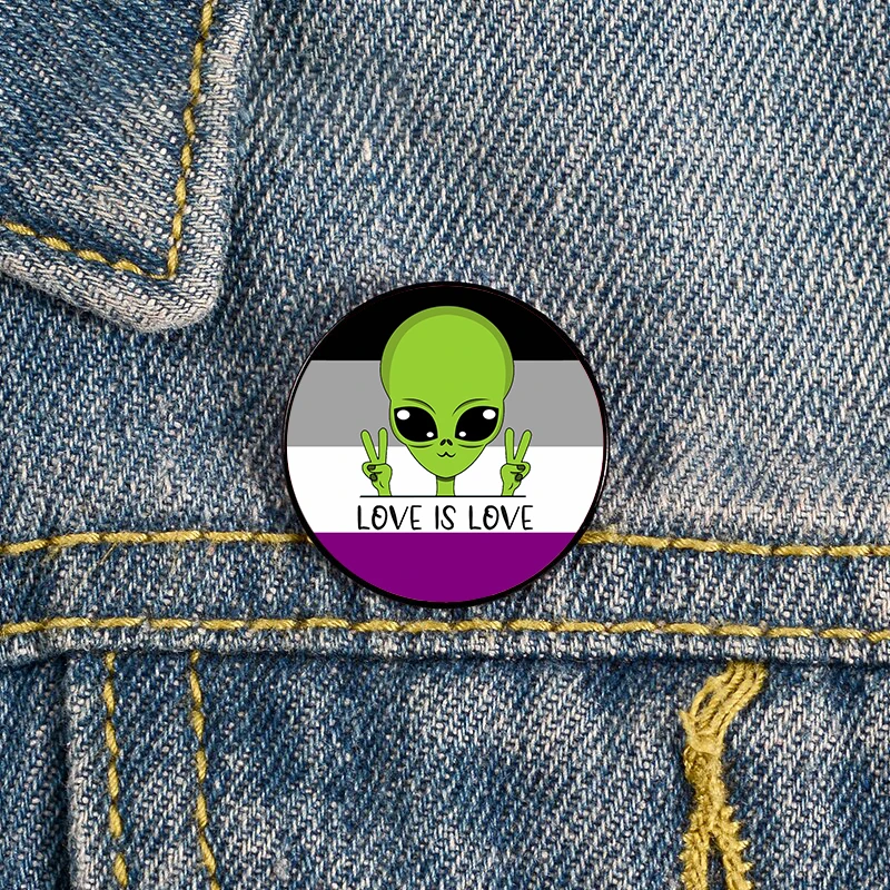 

Asexual Pride Alien Love Pin Custom Brooches Shirt Lapel teacher tote Bag backpacks Badge Cartoon gift brooches pins for women
