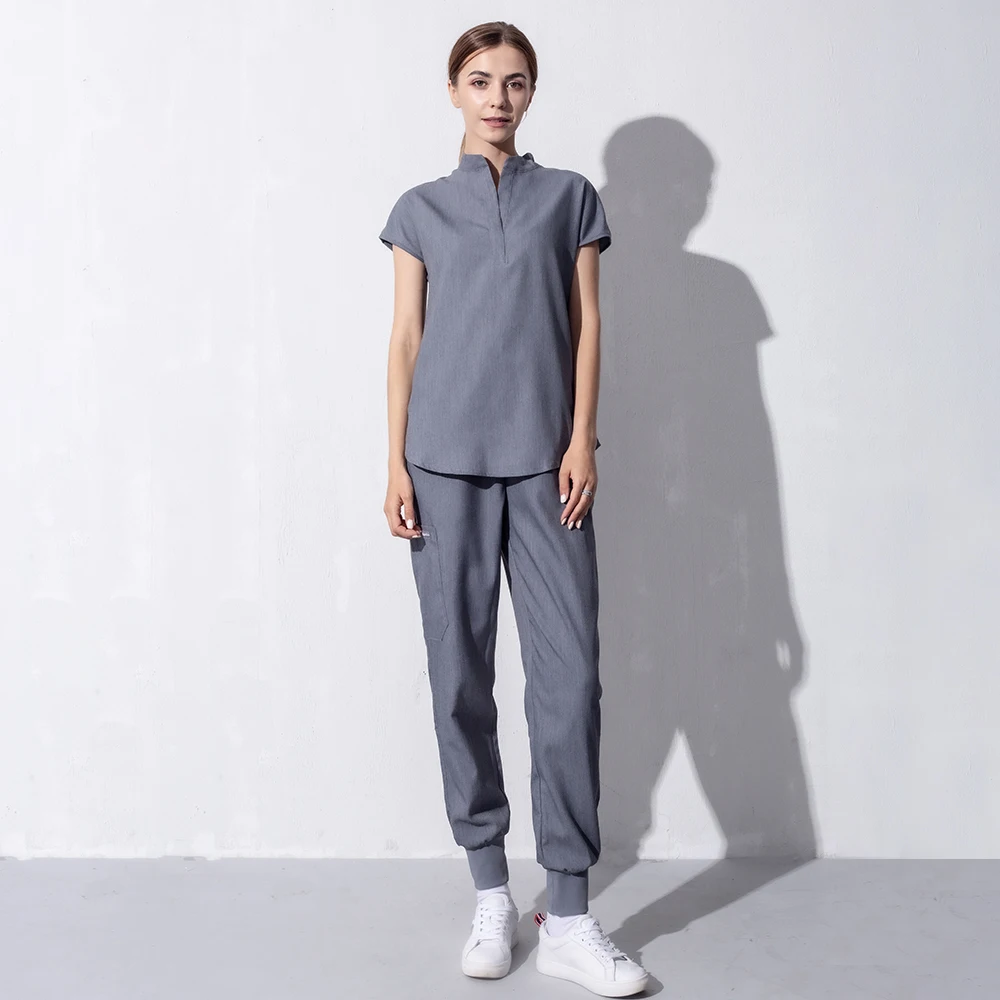 Модная женская рабочая одежда топы + брюки медицинская униформа хирургические