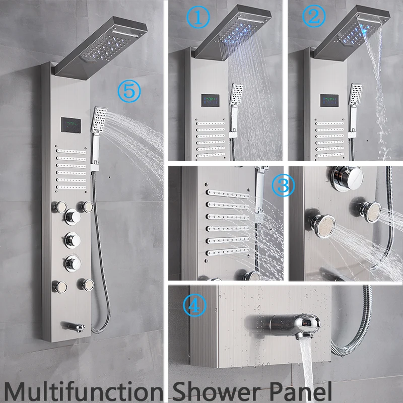 Brushed nickel Bathroom Shower Column Black LED Shower Panel Rainfall Shower Faucets Digital Screen 6 Modes Mixer Tap
Brushed nickel Bathroom Shower Column Black LED Shower Panel Rainfall Shower Faucets Digital Screen 6 Modes Mixer Tap