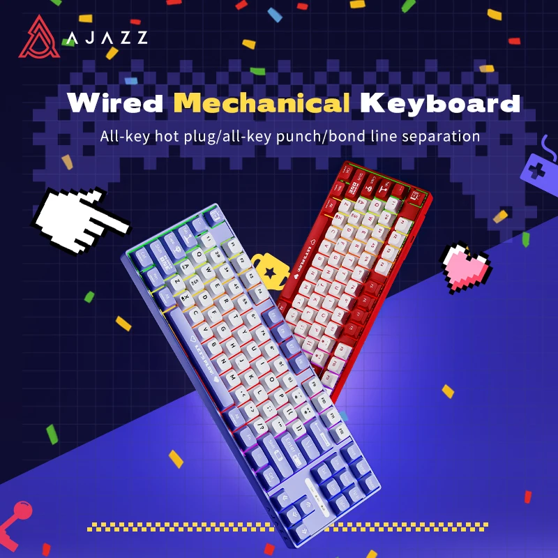 Проводная Механическая клавиатура AJAZZ AK870MC игровая с 87 клавишами со спутником и
