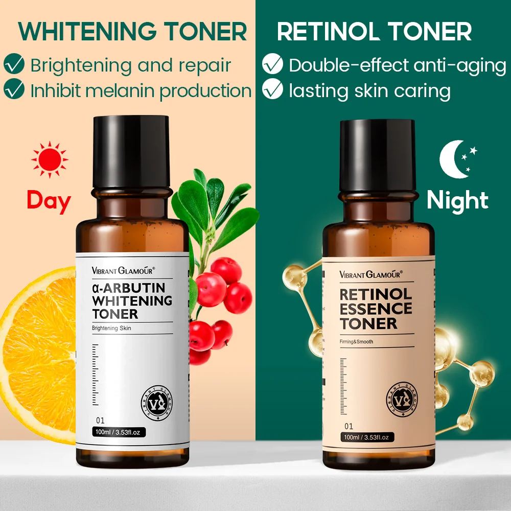 

VIBRANT GLAMOUR 2pcs Retinol Serum Arbutin Whitening Toner Anti-Aging Whitening Brighten Moisturizing Remove Spot Skin Care