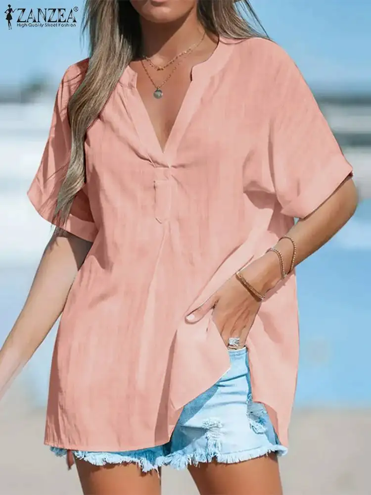 ZANZEA Casual Loose All-match Shirt Oversize Fashion Solid Color Tunic Women Short Sleeve Blouse 2023 Summer Holiday V Neck Tops
ZANZEA Casual Loose All-match Shirt Oversize Fashion Solid Color Tunic Women Short Sleeve Blouse 2023 Summer Holiday V Neck Tops