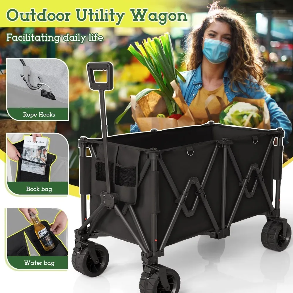Collapsible Folding Wagon,Large Outdoor Portable Garden Cart for Sand Cart with Big Wheels, Adjustable Handle&Drink Holders
Collapsible Folding Wagon,Large Outdoor Portable Garden Cart for Sand Cart with Big Wheels, Adjustable Handle&Drink Holders