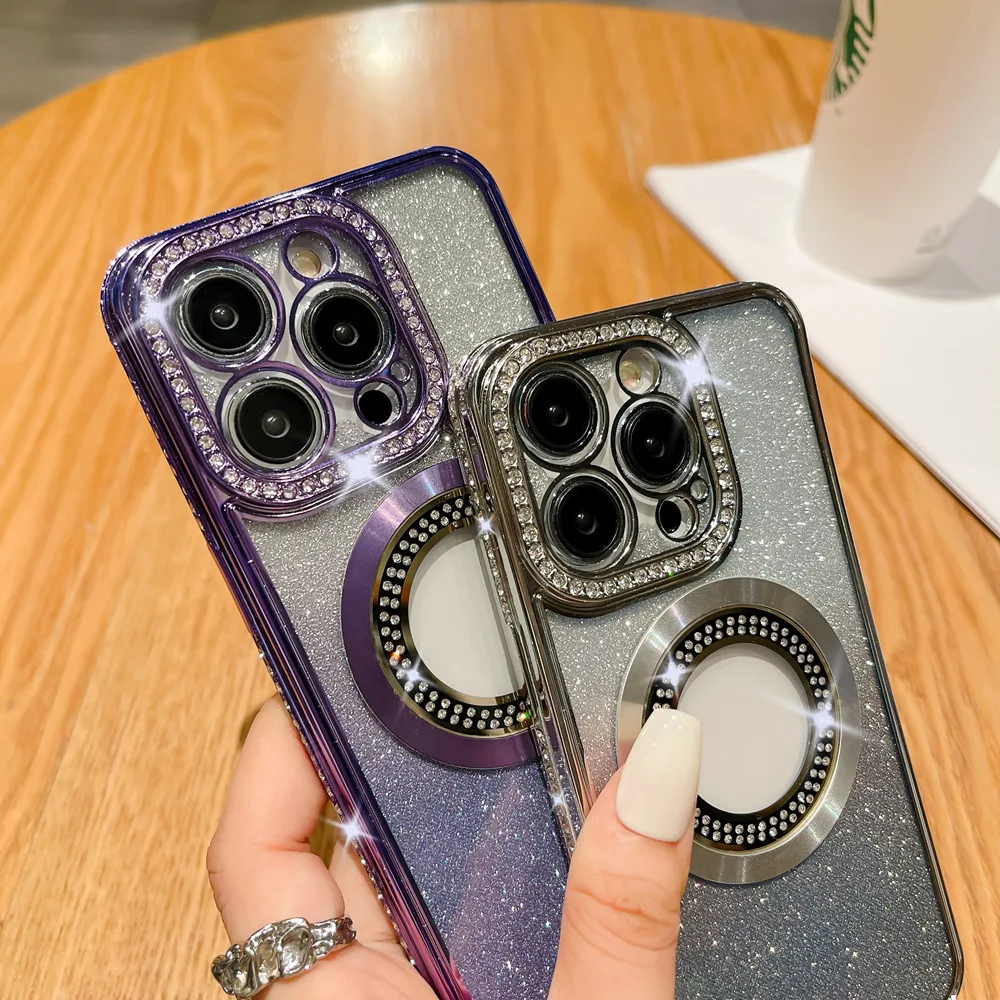 Fashion Gradient Color Glitter Phone Case For iPhone 14Plus 13 12 11 Diamond Magnetic Ring Wireless Charging Electroplated Shell
Fashion Gradient Color Glitter Phone Case For iPhone 14Plus 13 12 11 Diamond Magnetic Ring Wireless Charging Electroplated Shell