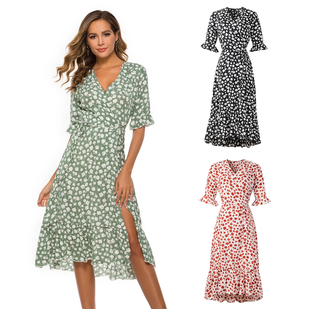 Chiffon Short Sleeve Floral Print Dress Women Summer Casual Deep V Neck Beach Dresses for Women Robe Femme
Chiffon Short Sleeve Floral Print Dress Women Summer Casual Deep V Neck Beach Dresses for Women Robe Femme