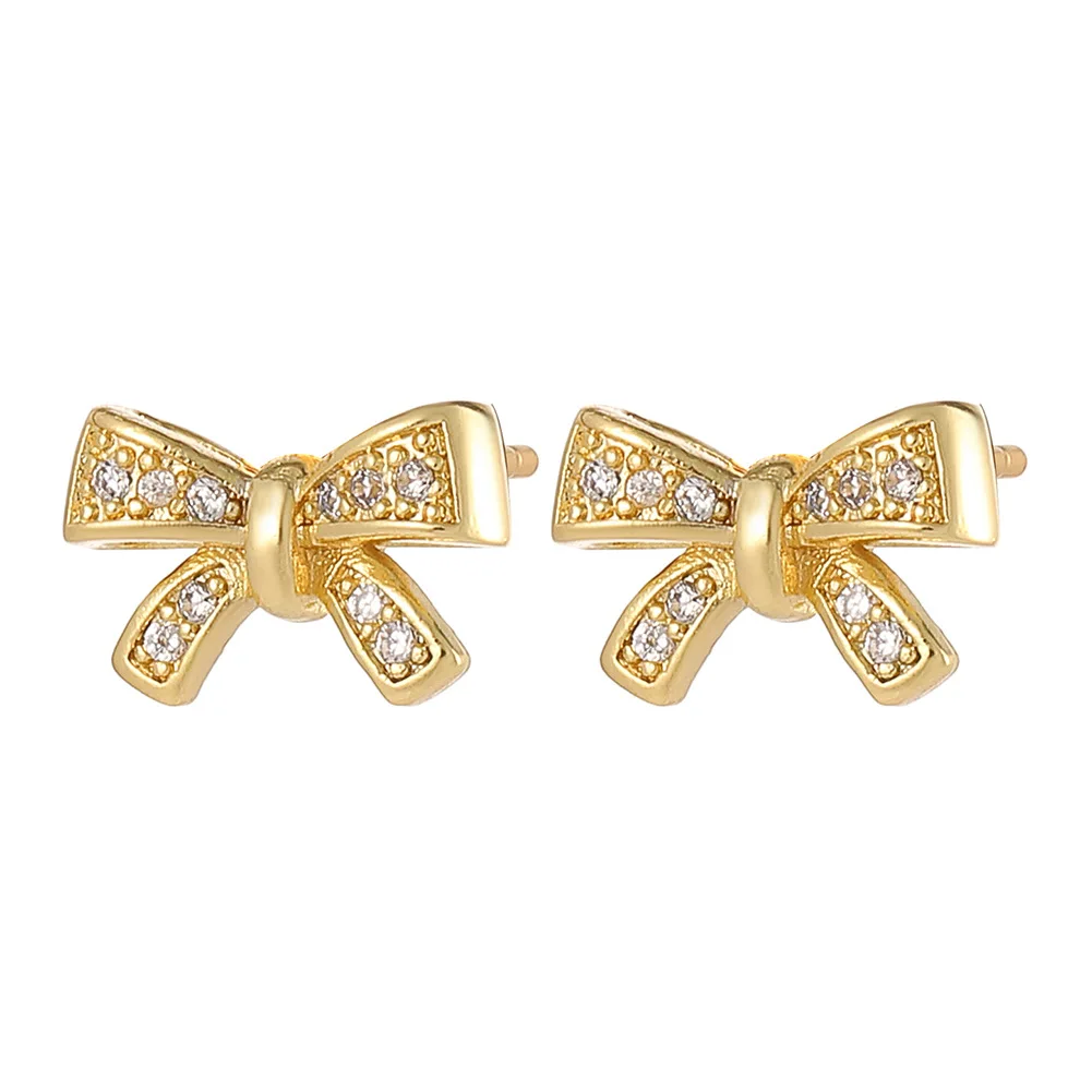 European and American Copper Micro-inlaid Zircon Jewelry Small Fresh Bow Earrings Fashion Mini Cute Earrings Anniversary Gift
European and American Copper Micro-inlaid Zircon Jewelry Small Fresh Bow Earrings Fashion Mini Cute Earrings Anniversary Gift
