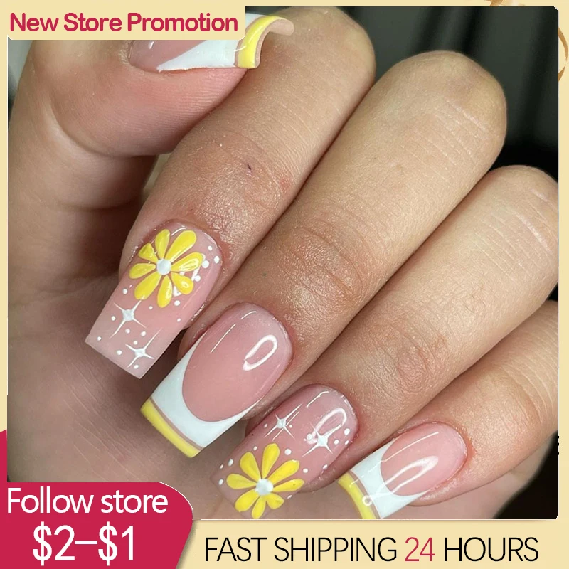 24pcs Short Square French False Nails Summer Flower Full Cover Fake Nails Detachable Press On Nail Tips Decoration Manicure Tool
24pcs Short Square French False Nails Summer Flower Full Cover Fake Nails Detachable Press On Nail Tips Decoration Manicure Tool
