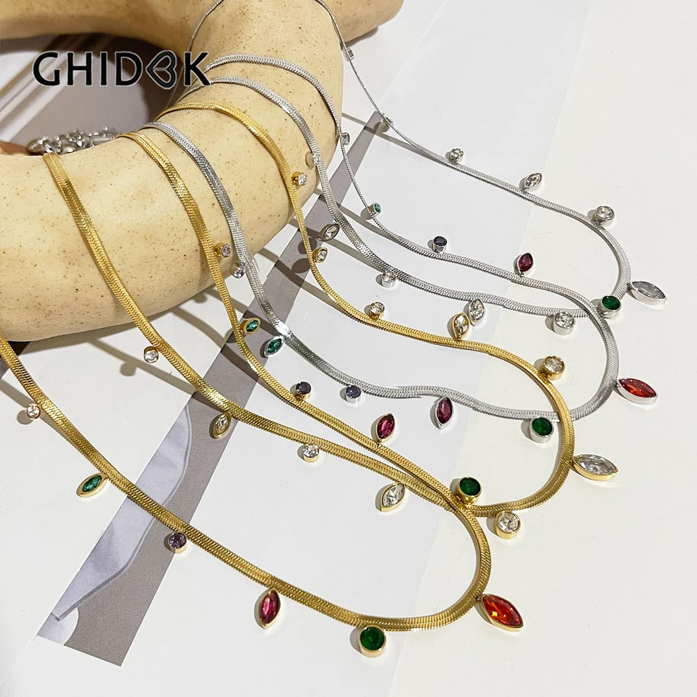 Ghidbk Colorful Cz Zircon Herringbone Choker Necklace for Women Delicate Stainless Steel Gold Flat Snake Chain Jewelry Trendy
Ghidbk Colorful Cz Zircon Herringbone Choker Necklace for Women Delicate Stainless Steel Gold Flat Snake Chain Jewelry Trendy
