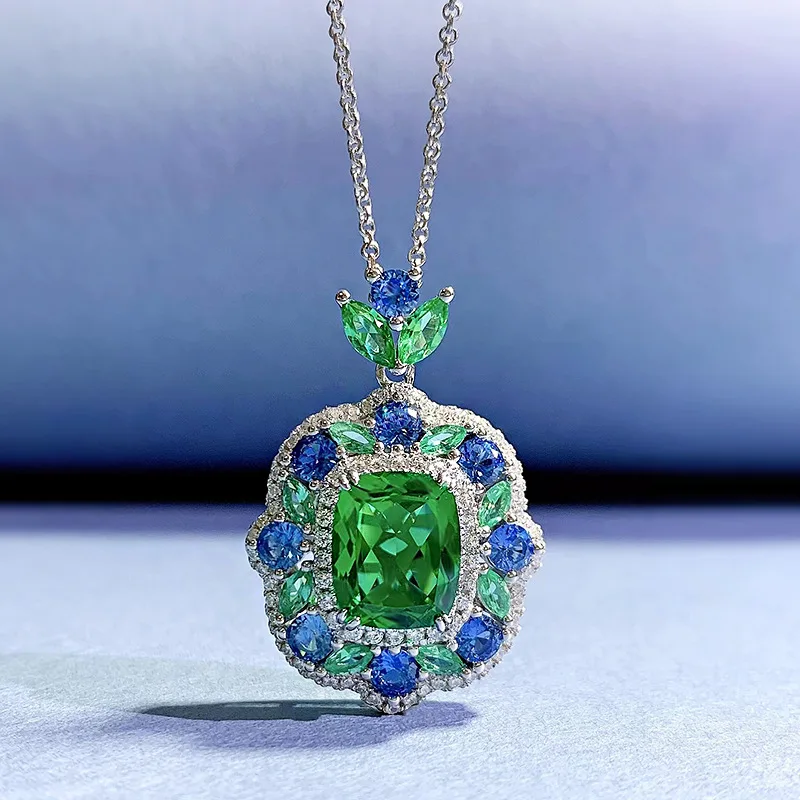 

S925 Silver Secret Garden 9 * 11 Imitation Green Tourmaline European and American Style ins Live Broadcast Hot Sale Women's Jewe