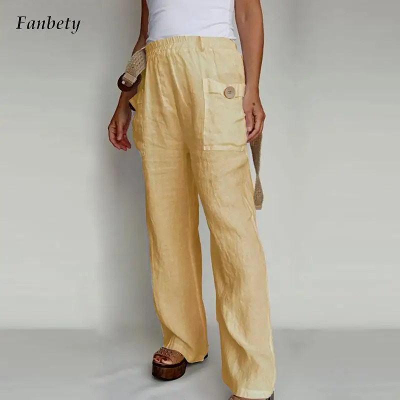 2022 Autumn Elegant Cotton Linen Long Pants Fashion Simple Button Pocket Straight Pant Women Casaul Elastic Waist Loose Trousers
2022 Autumn Elegant Cotton Linen Long Pants Fashion Simple Button Pocket Straight Pant Women Casaul Elastic Waist Loose Trousers