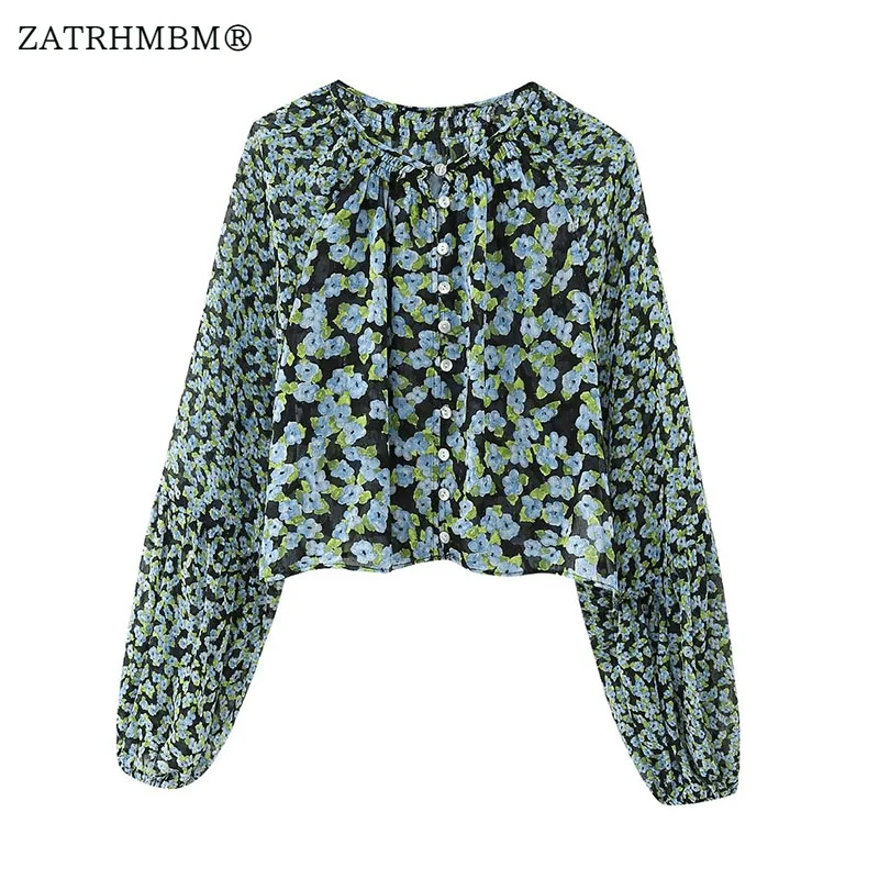 

ZATRHMBM Женская коллекция осень 2023, модная укороченная блузка с цветочным принтом, винтажные женские рубашки на пуговицах с длинным рукавом, блузы, шикарные топы