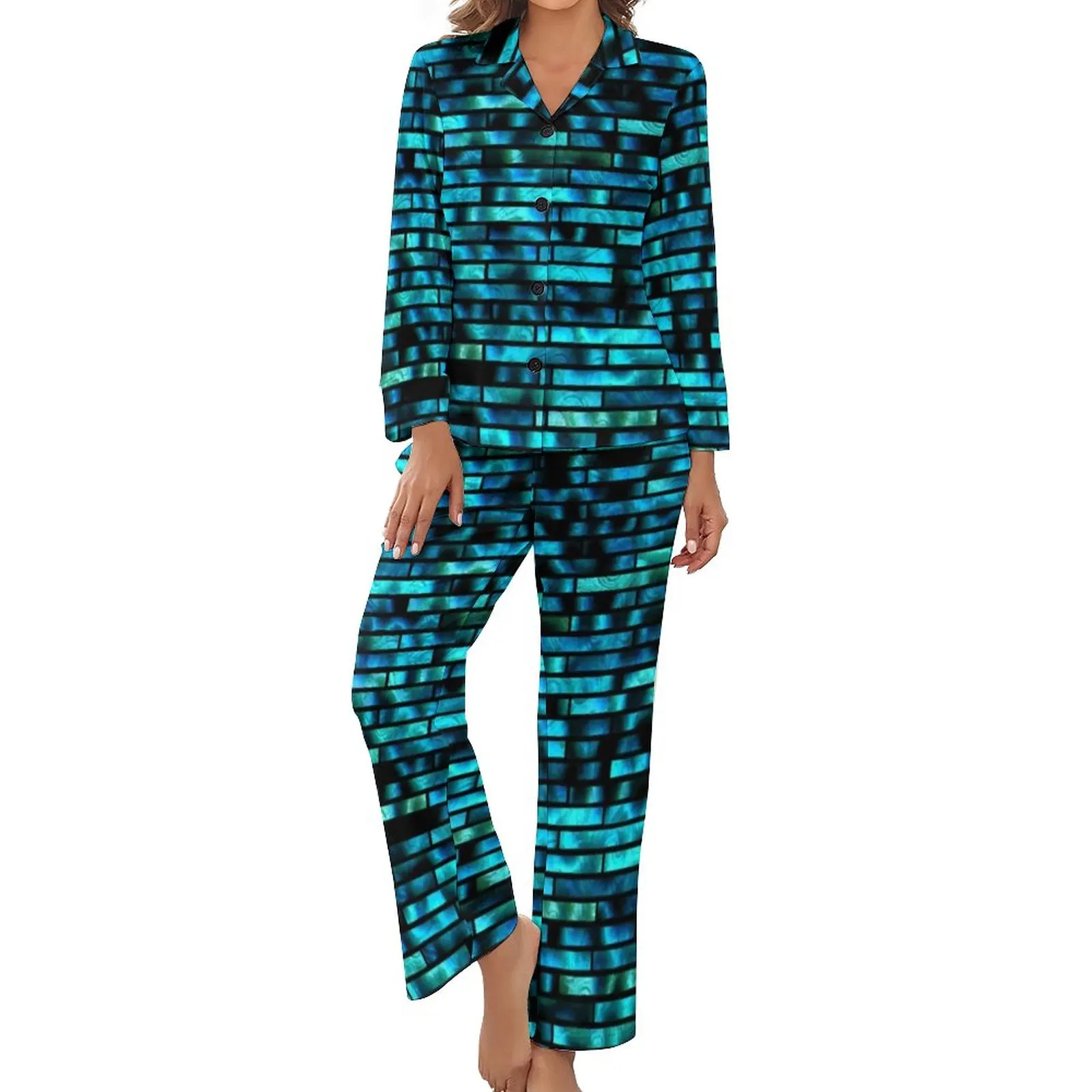 Blue Sequins Retro Pajamas 2 Pieces Metallic Texture Print Cute Pajama Sets Womens Long Sleeve V Neck Casual Graphic Sleepwear
Blue Sequins Retro Pajamas 2 Pieces Metallic Texture Print Cute Pajama Sets Womens Long Sleeve V Neck Casual Graphic Sleepwear