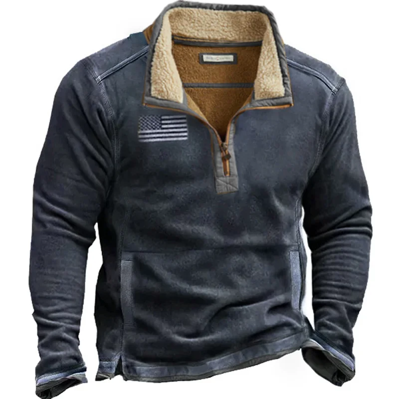 

Fashion Mens Fleece Sweatshirts 2023 Spring Casual Turndown Collar Pullover Long Sleeve Winter Wool Lining Mens Solid Sweatshirt