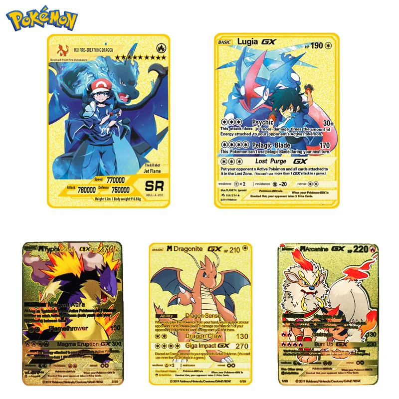 

Pokemon Toys Cards VMAX GX MEGA EX English Gold Metal Cards Cartoon Pikachu Charizard Gengar Battle Games Collection Cards Gifts