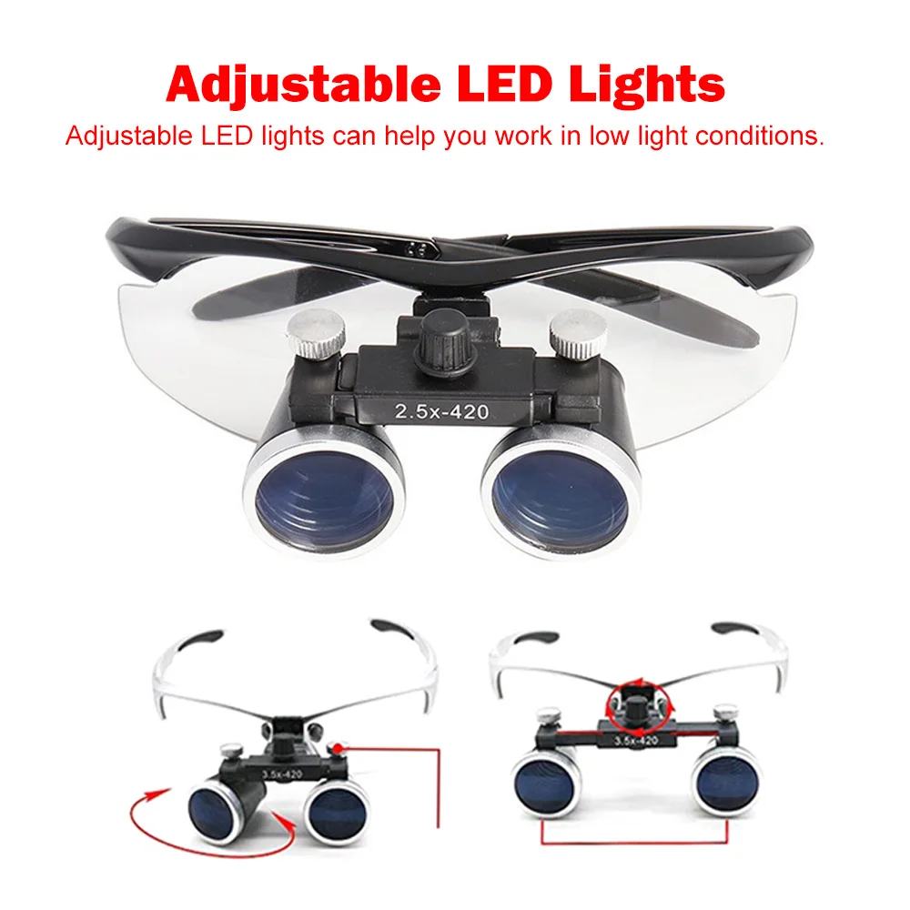 2.5X/3.5X 420 mm Dental Loupe Magnifier Binocular Magnifier Surgery Surgical Operation Loupe Adjustable Spotlight Head Light
2.5X/3.5X 420 mm Dental Loupe Magnifier Binocular Magnifier Surgery Surgical Operation Loupe Adjustable Spotlight Head Light