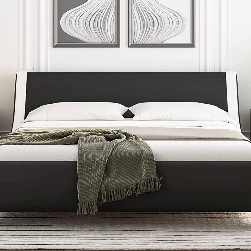 Platform Bed Frame with Faux Leather Curved Headboard Plank Support No Spring Required, Easy to Assemble
Platform Bed Frame with Faux Leather Curved Headboard Plank Support No Spring Required, Easy to Assemble