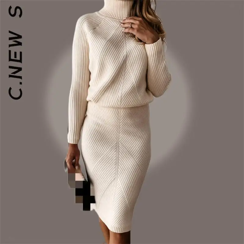 C.New S Women's Knitting Costume Spring Solid Color Pullover Turtleneck Sweater + Slim Skirt Two-Piece Set
C.New S Women's Knitting Costume Spring Solid Color Pullover Turtleneck Sweater + Slim Skirt Two-Piece Set