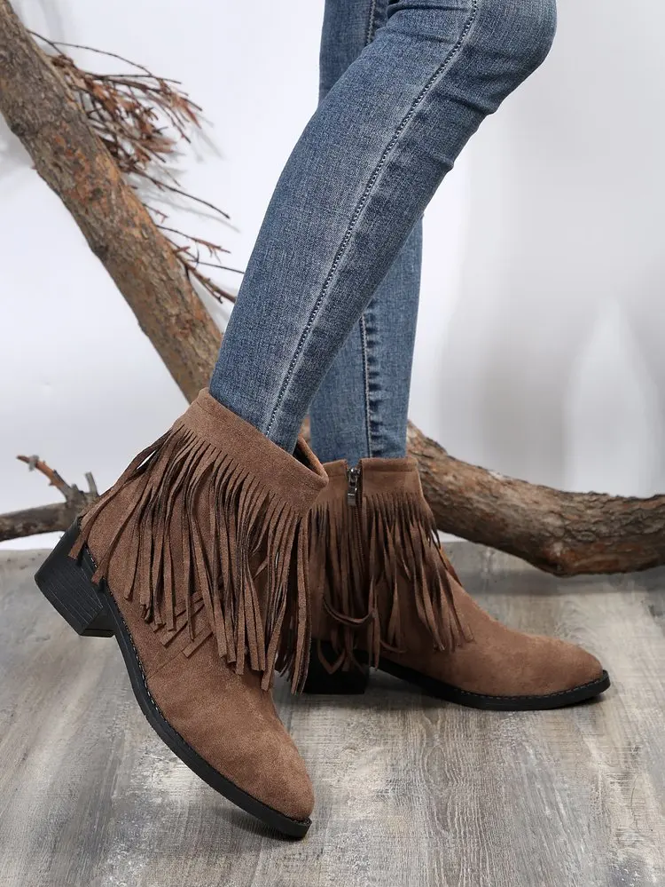 2024 Women 's Flock Tassel Fringes Western Ankle Boots Slip On Frosted Square Heels Women's Shoes
2024 Women 's Flock Tassel Fringes Western Ankle Boots Slip On Frosted Square Heels Women's Shoes